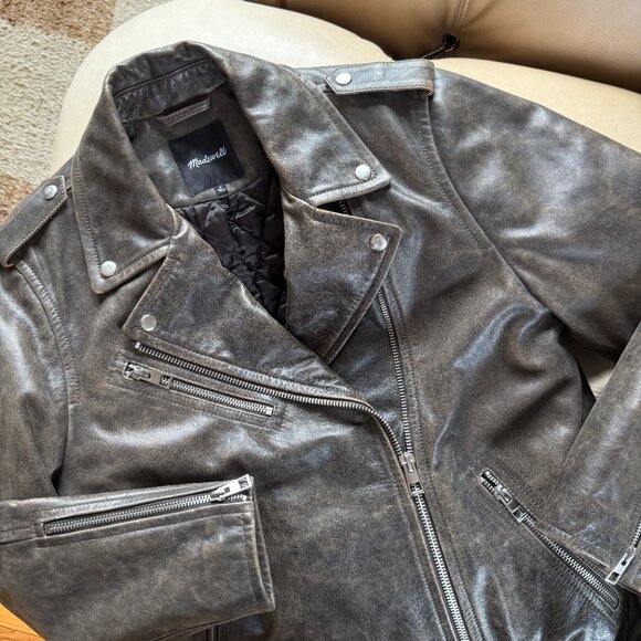 Madewell Distressed Leather Oversized Motorcycle Jacket - Picture 5 of 6